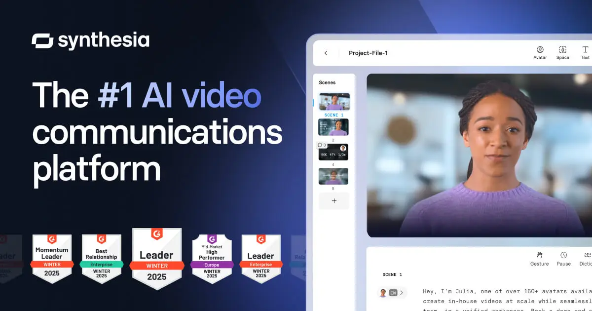 Synthesia AI platform generating professional videos with AI avatars