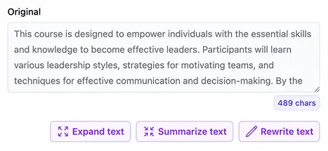 AI text editor expanding and improving course content