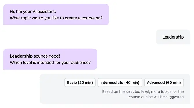 AI-guided course creation wizard — step by step
